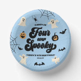 Vier mal Spooky Blue Halloween 4. Geburtstags-Part Pappteller