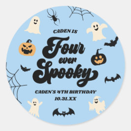 Vier mal Spooky Blue Halloween 4. Geburtstags-Part Runder Aufkleber