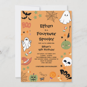 Vier Mal Spooky Ghost Halloween 4. Geburtstag Einladung