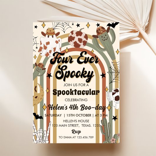 Vier mal Spooky Groovy Cactus Halloween Geburtstag Einladung