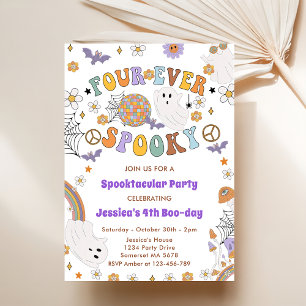 Vier mal Spooky Groovy Halloween 4. Geburtstag Einladung
