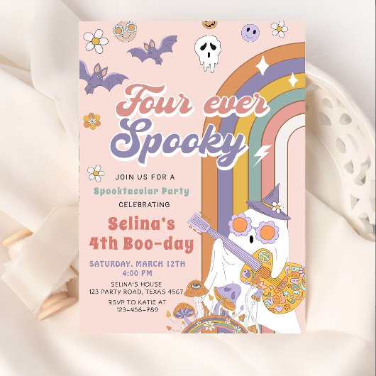 Vier Mal Spooky Groovy Halloween Ghost Geburtstag Einladung