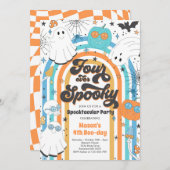 Vier mal Spooky Halloween Groovy Ghost Geburtstag Einladung (Vorne/Hinten)