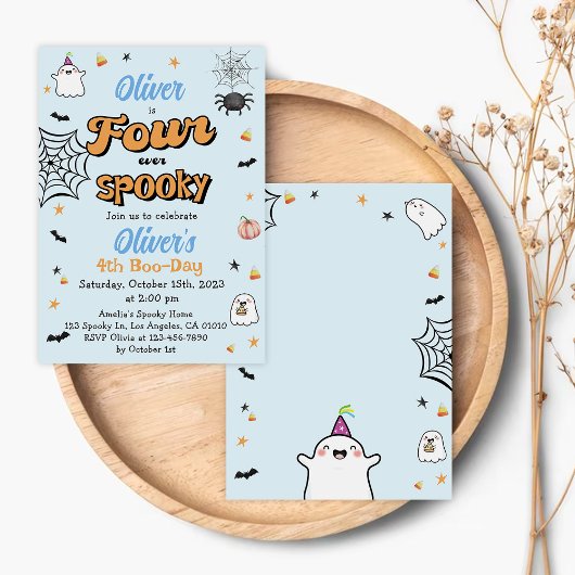 Vier mal Spooky Halloween Junge 4. Geburtstag Einladung