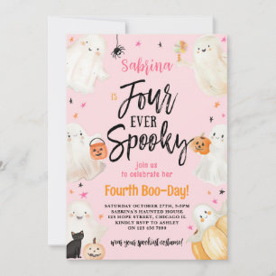 Vier Mal Spooky Halloween Mädchen 4. Geburtstag Pa Einladung