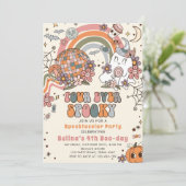 Vier Mal Spooky Retro Ghost Halloween Geburtstag Einladung (Stehend Vorderseite)