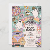 Vier Mal Spooky Retro Halloween 4. Geburtstag Einladung (Vorderseite)