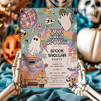 Vier Mal Spooky Retro Halloween 4. Geburtstag Einladung