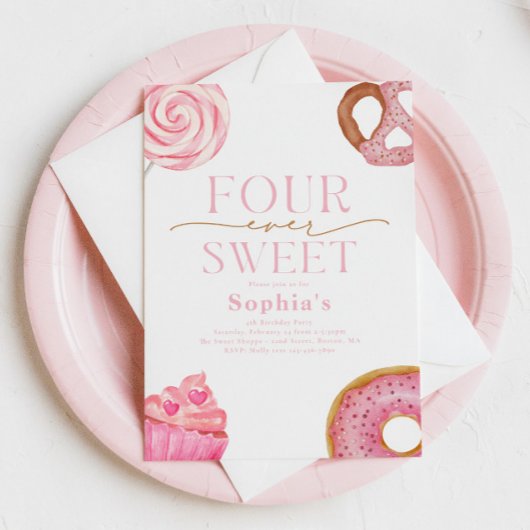 Vier Mal süß Geburtstag Einladung