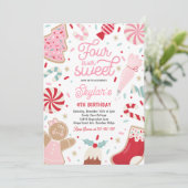 Vier mal süße Weihnachtskost Geburtstagsparty Einladung (Stehend Vorderseite)