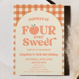 Vier-mal Sweet Peach Orange 4. Geburtstag Party Einladung