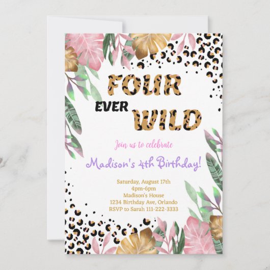 Vier-mal Wild 4. Geburtstag Einladung (Vorderseite)