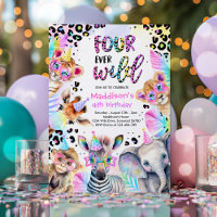 Vier Mal Wild Safari Pink Girl Leopard Geburtstag