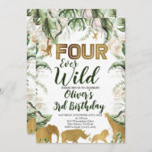 Vier Mal Wild Safari Tier Geburtstag, Safari Einladung (Vorne/Hinten)