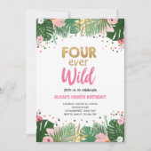 Vier Mal Wild Tropical Safari Girl Geburtstag Einladung (Vorderseite)
