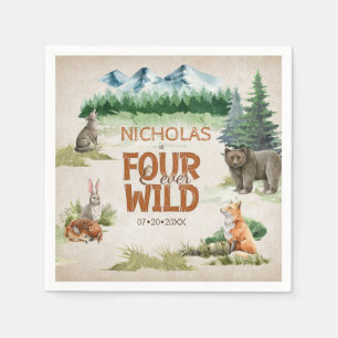 Vier Mal Wild Woodland Animal 4. Geburtstag Party Serviette