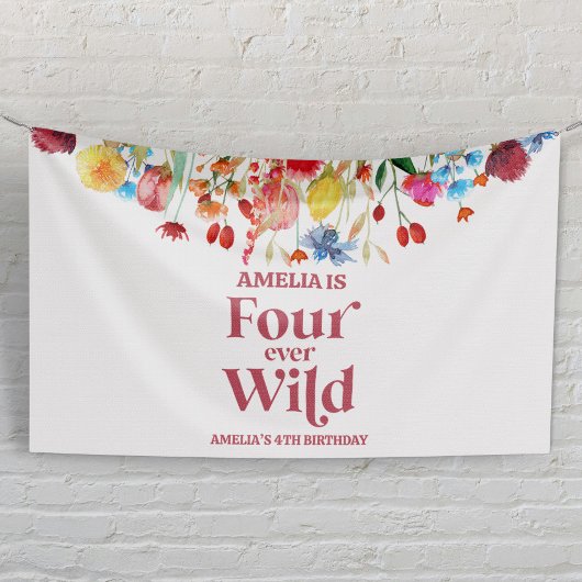 Vier-mal-Wilde Wildblume 4. Geburtstag Party Banner
