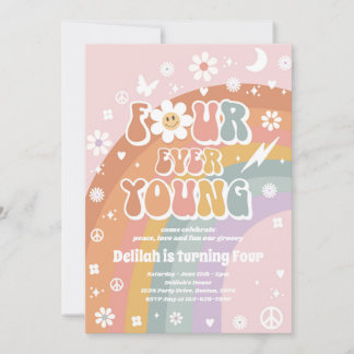 Vier mal Young Hippie 4. Geburtstags-Party Einladung