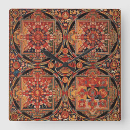 Vier Mandalase Quadratische Wanduhr