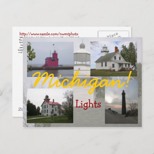 Vier Michigan Lighthouse Postkarten (Vorne/Hinten)