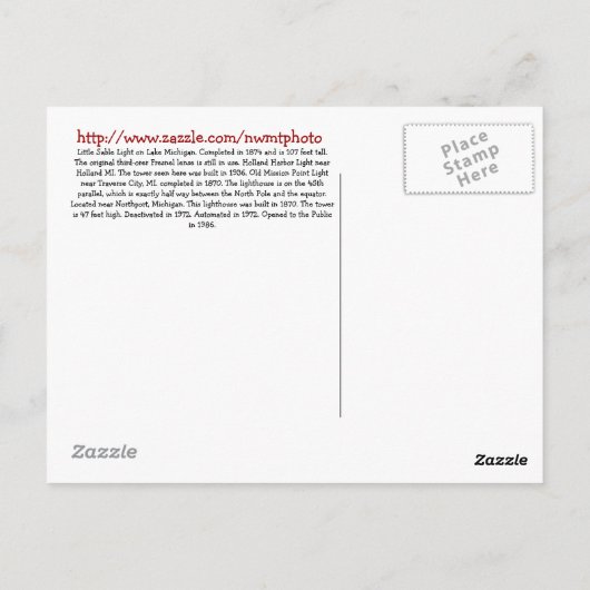 Vier Michigan Lighthouse Postkarten (Rückseite)