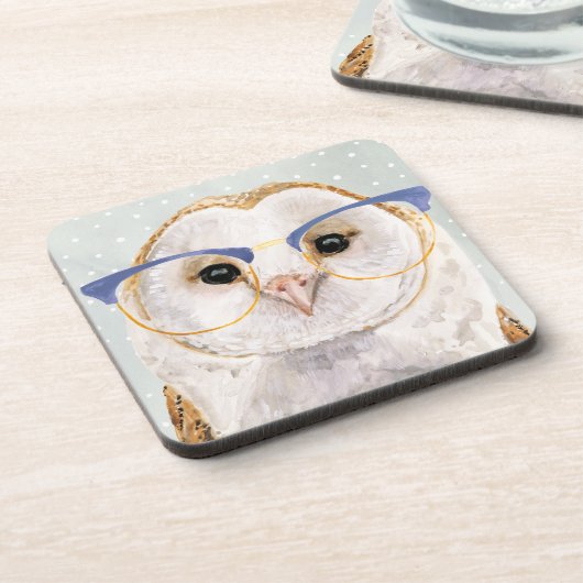 Vier-Mit Augen Forester | Weiße Eule Getränkeuntersetzer (Linke Seite)