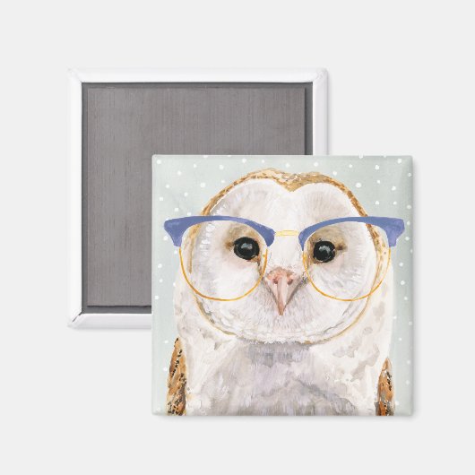 Vier-Mit Augen Forester | Weiße Eule Magnet (Vorderseite/Rückseite)