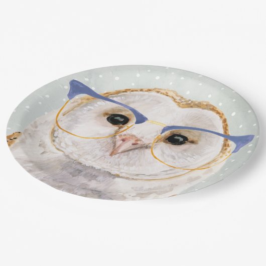 Vier-Mit Augen Forester | Weiße Eule Pappteller (Schrägansicht)