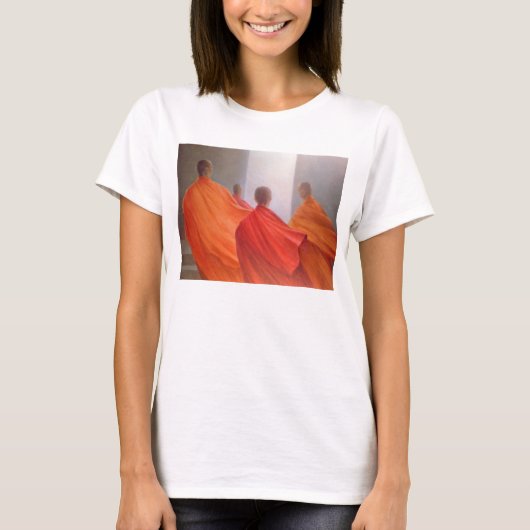 Vier Mönche auf Tempel-Schritten T-Shirt (Vorderseite)