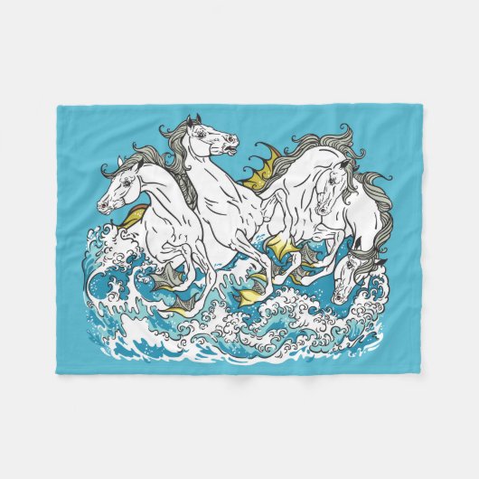 vier mythologische Seepferde Fleecedecke (Vorderseite (Horizontal))