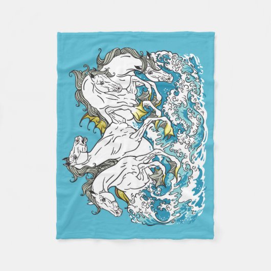 vier mythologische Seepferde Fleecedecke (Vorderseite)