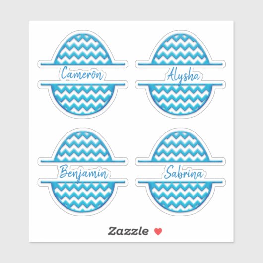 vier Namen Anpassbare ZigZag Ostereier-Aufkleber Aufkleber (Blatt)