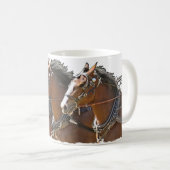 Vier nebeneinander Clydesdale Entwurfs-Pferd Kaffeetasse (VorderseiteRechts)