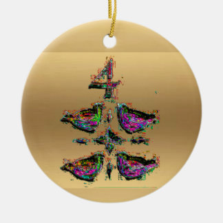 Vier nennende Vögel Goldweihnachtsdekoration Keramik Ornament
