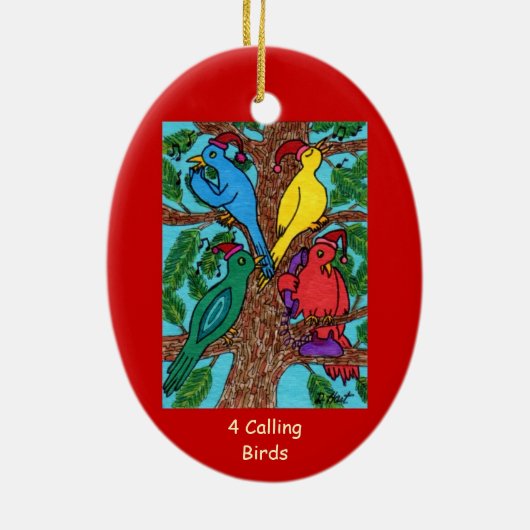 Vier nennende Vögel Keramikornament (Hinten)