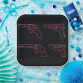 Vier Neon-Handgun-Schilder Pappteller (Party)