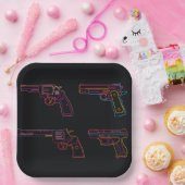Vier Neon-Handgun-Schilder Pappteller (Party)