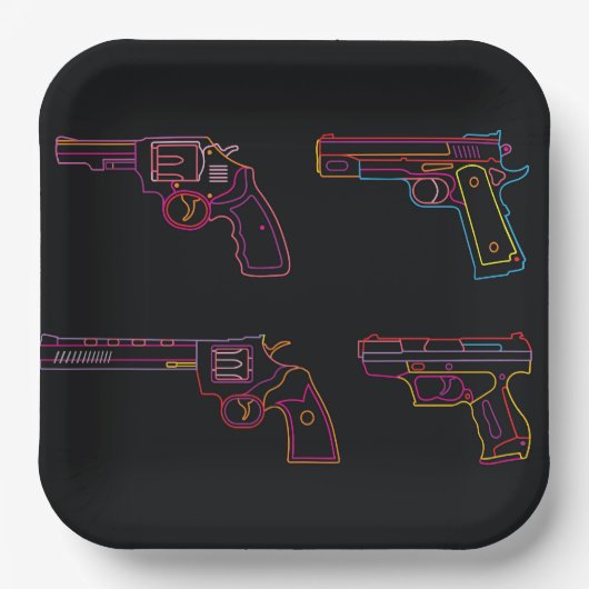 Vier Neon-Handgun-Schilder Pappteller (Vorderseite)