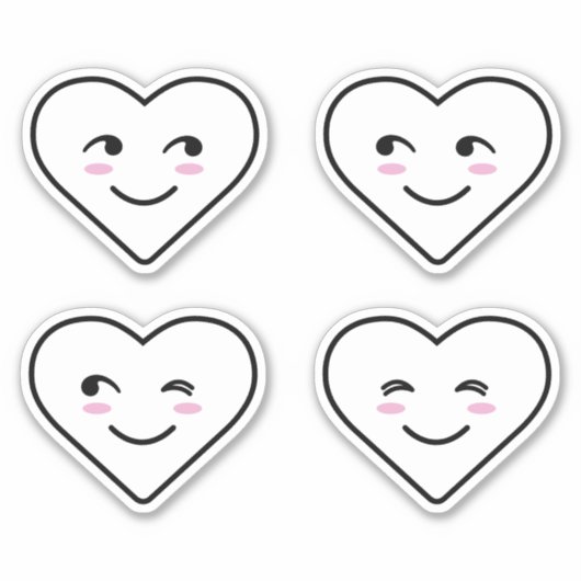 Vier Niedliche glückliche lächelnde Gesichter Weiß Aufkleber (Vorderseite)