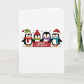 Vier Niedliche Pinguine Happy Holidays Sign Card Karte (Vorderseite)
