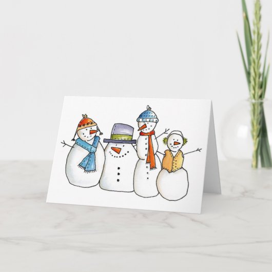 Vier niedliche Snowmen Feiertagskarte (Vorderseite)