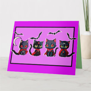 Vier Niedliche Spooky Halloween Vampire Kittens Karte