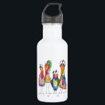 Vier Niedliche Whimsikfarbige Vögel Edelstahlflasche<br><div class="desc">Das ist ein originelles gemischtes Bild von vier skurrilen,  farbenfrohen Vögeln.</div>