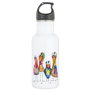 Vier Niedliche Whimsikfarbige Vögel Edelstahlflasche