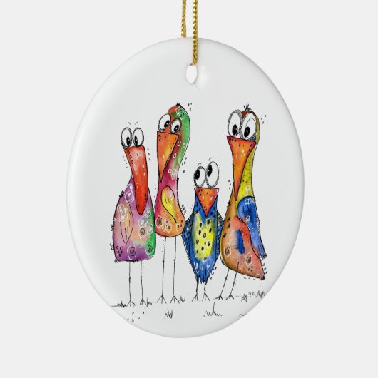 Vier Niedliche Whimsikfarbige Vögel Keramik Ornament (Rechts)