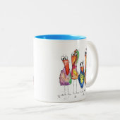 Vier Niedliche Whimsikfarbige Vögel Zweifarbige Tasse (VorderseiteRechts)