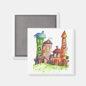 Vier Niedliche Whimsikhäuser Magnet (Vorderseite/Rückseite)