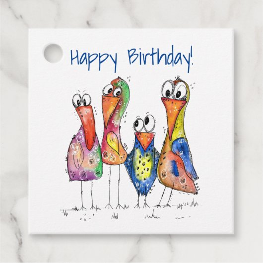 Vier Niedliche Whimsikvögel Geschenkanhänger (Vorderseite)