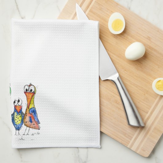 Vier Niedliche Whimsikvögel Geschirrtuch (Viertel Falte)