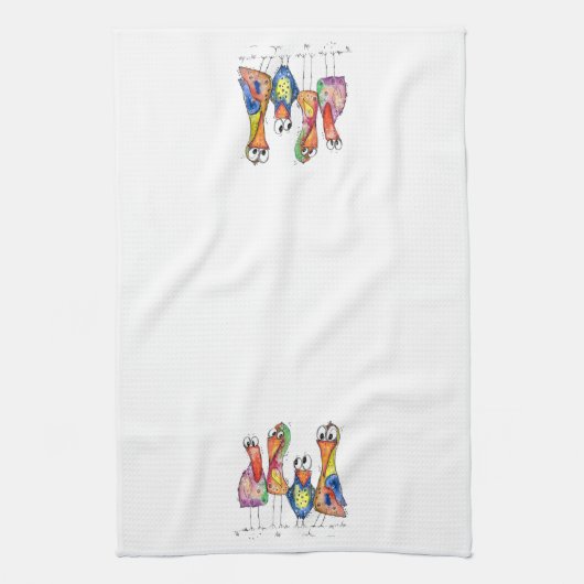 Vier Niedliche Whimsikvögel Geschirrtuch (Vertikal)